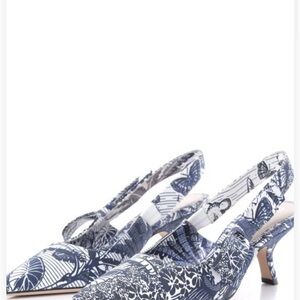 Dior Navy and White Patterned Slingback Heels